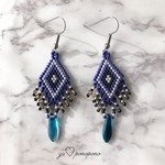 Blueネイティブ柄フリンジピアス or イヤリング