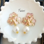【 エターナルピンク】小花とパールのアンティークピアス(ピアスorイヤリング)