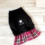 オーダー可能  犬服  星柄プリントチェックスカートワンピ