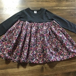 SALE100㎝チャコールT×小花柄スカート切替ワンピース