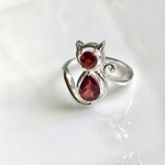 SV925 1月誕生石 ガーネット 愛猫 ring（１６～１７号程度・送料無料）