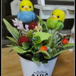 ＊2匹のインコちゃん　お花のバケツ＊