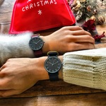 本革が肌に馴染む レザーペアウォッチ　腕時計 メンズ レディース　ブルー×レッド　刻印可能　クリスマス プレゼントにも♪