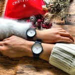 本革が肌に馴染む レザーペアウォッチ　腕時計 メンズ レディース　ブルー×レッド　刻印可能　父の日ギフトにも♪