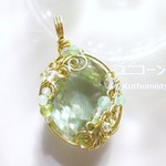 グリーンアメジスト・ファセットカットペンダント（ワイヤージュエリー☆ワイヤーアクセサリー☆ワイヤーラッピング天然石ネックレス）
