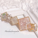 桜ピンク ホワイトスクエア フラワーバレッタ