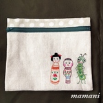 オリジナル イラスト 刺繍ポーチ こけし