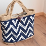 ジグザグ模様のあったかトート・青×ナチュラル