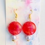 RED 大ぶりマーブル ハートピアス 