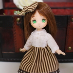 【SALE】ストライプのクラシカルワンピース(茶)