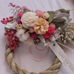 2019 お正月飾り　ナチュラルタイプしめ縄(wa- ピンクホワイト）