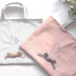 スワン刺繍とベルベットリボンのレッスンバッグ