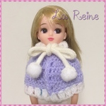 再販！ ラベンダー×白 ケープ【リカちゃん・オビツ・ブライス等】ドール用