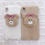 リボンくま♡iPhoneケース♡ふわふわ♡もこもこ♡ピンク  