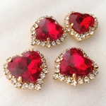 15×16mm Heart ガラス・ラインストーンフレーム貼り付けパーツ 4pcs set