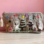 森のクリスマスパーティー刺繍ファスナーポーチ♪