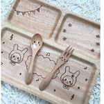 ❤️R様専用ページ❤️ウサギちゃんの名入れランチプレート&スプーンフォークのセット、ウッドバーニング