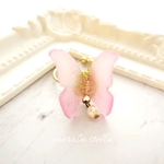 【夜光蝶 リング No.2】 レジン 蓄光 レジンアクセサリー 蝶 指輪 バタフライ おとぎ ファンタジー 魔法 桜色