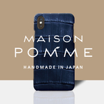 クロコダイル iPhone X・Xs 用ケース【ネイビー】・MAISON POMME・革の宝石ナイルクロコ使用　