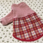 old  pink  アランニット＆チェック長袖ワンピース  S