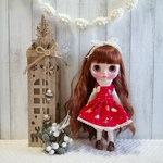 ブライスアウトフィットセット 🍎028 "赤"エプロンドレスセット＊blythe outfit