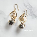 【再販】ブラック唐草和風ピアス