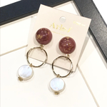 ヴィンテージカボション×リング ピンク ピアスイヤリング