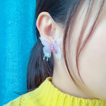 【注文製作】白 蝶々 和 片面スタンドピアス イヤリング アレルギー対応 シフォン ウェディング アクセサリー