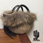 麻バッグ★リアルファー✖︎フリンジ