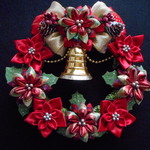 つまみ細工のXmasリース　Poinsettia&bell《送料込》