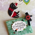 クリスマス黒猫サンタのメッセージカード(封筒付き)