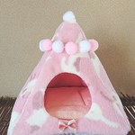 送込！数量限定値下げ　猫柄ピンク△ハウス