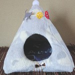 送込！数量限定値下げ　猫柄水色△ハウス
