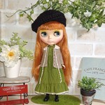 No.1462   リーフグリーンのワンピとグレージュのジャケットのセット