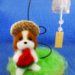スイカを食べるキャバリアちゃんと風鈴★犬★羊毛フェルト
