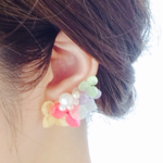 再再販‼︎フラワー♪パステルカラーアジサイイヤーカフorピアスset.押し花