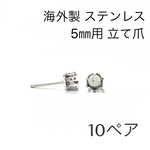 10ペア 5㎜用 海外製 ステンレス 立て爪 ピアス