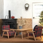 【3点セット】ミニチュア北欧家具3点セット（赤チェック）