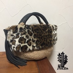 麻バッグ★ヒョウ柄ファー✖︎フリンジ