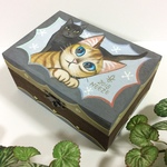 手描き●秋色猫の木箱●黒猫●茶トラ●猫●原画●絵●絵画●イラスト●アート●小物入れ