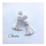 カジュアル ビーズタッセル ピアス（White）《Short》