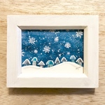☃️透明水彩画「雪降る街」北欧イラストミニ額  プチギフト クリスマスプレゼント　クリスマス☃️