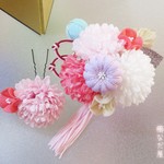着物 髪飾り 成人式 ピンク紫系 和 振袖 ヘアコーム ちりめん花