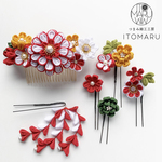 つまみ細工髪飾り【紅白】即日配送