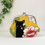 親子がま口　黒猫と牡丹☆ミニ財布・ポーチ