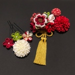 振袖に♪成人式・卒業式❀✿つまみ細工 髪飾りセット(ブーケ 紅白)