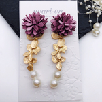  GOLD flower charm＊purple flower ピアス/イヤリング