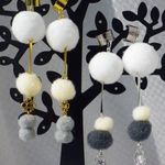 ふわふわポンポンのイヤーカフホワイトセット＜イヤーパーツ変更可＞