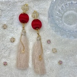 【2way】えんじ玉のタッセルイヤリング/ピアス