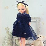 ベッチンパフスリーブワンピース　ネイビー/チュール＊リカちゃん